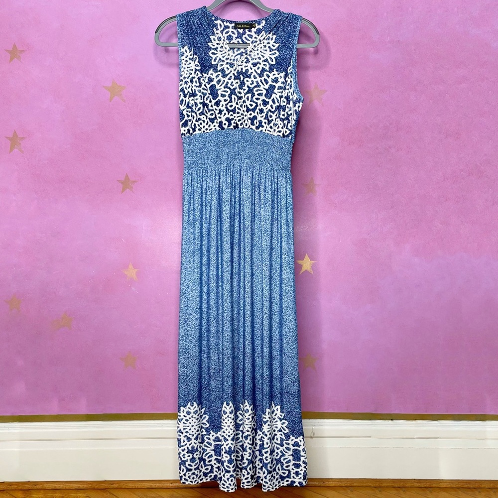 Ana & Rose Blue & White Maxi Dress Women’s Size Small New